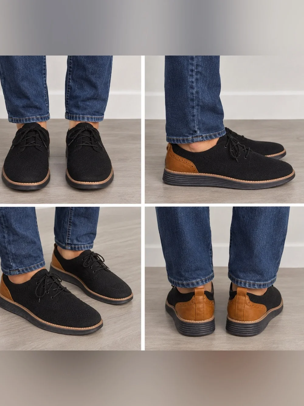 Akademiks Men's Black Knit Lace-Up Shoes with Brown Accents